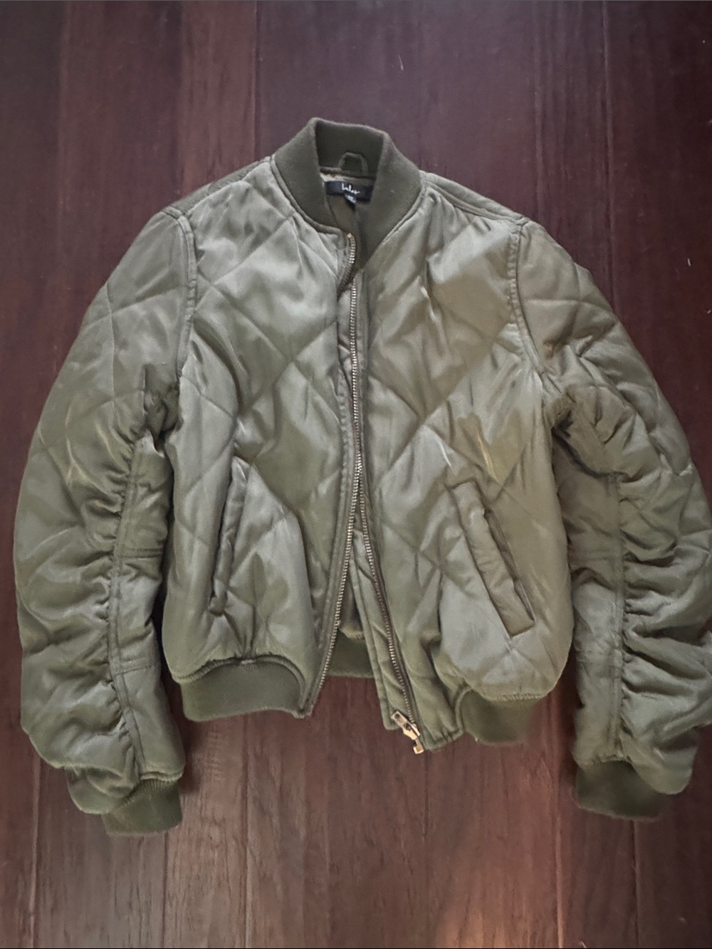 Lulu's Olive Green Quilted Bomber Jacket